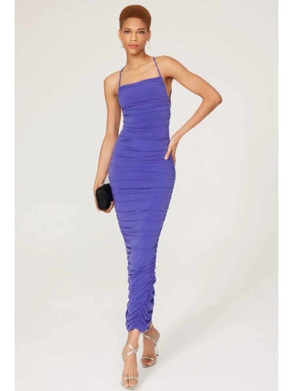 Nookie FLIRT MAXI DRESS in purple periwinkle Size M sorrento jersey ruching